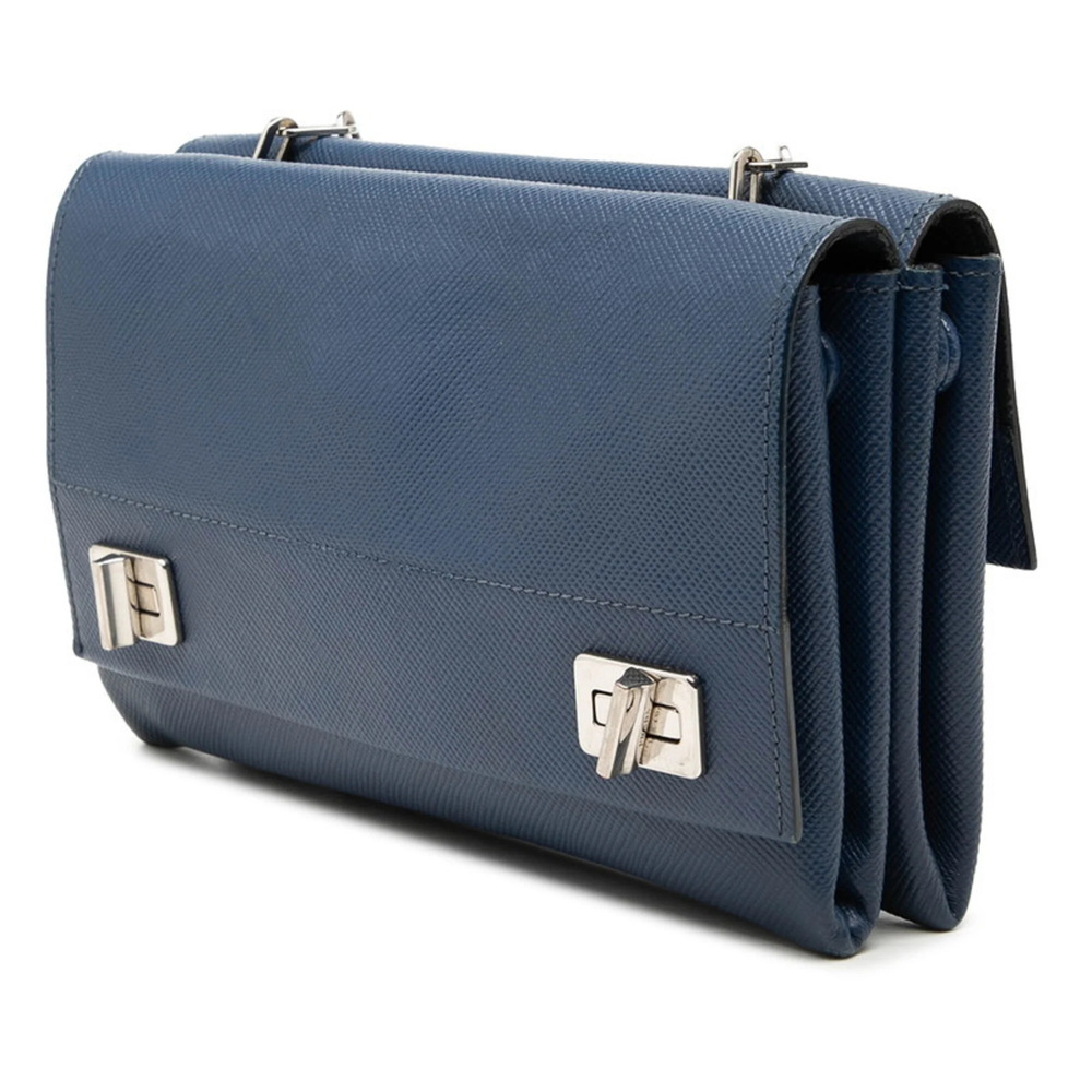 PRADA Blue Leather Saffiano Shoulder Bag - Picture 2 of 6